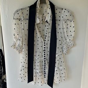Alice + Olivia Cream Top with Black Dots